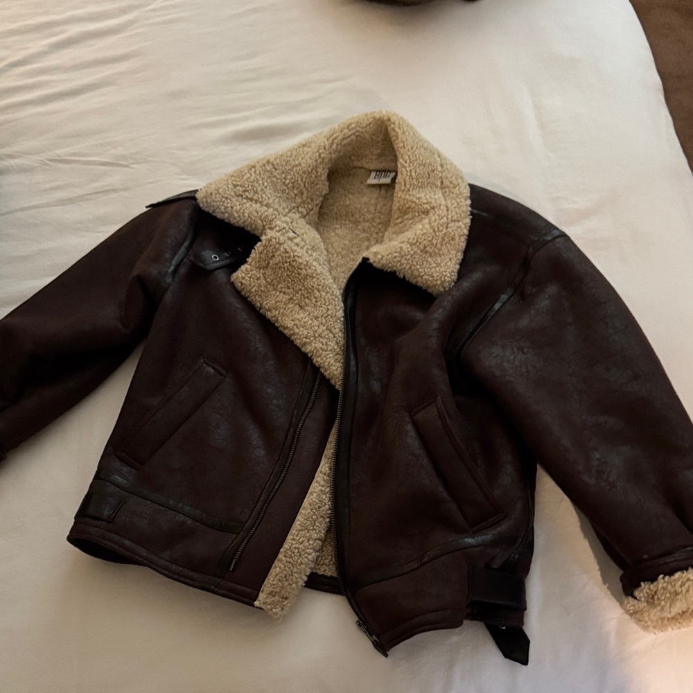 BDG Brown Leather Jacket with Cream Lining